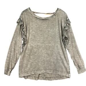 Pilcro Anthropologie Women’s Olive Wash Ruffled Sleeve Open Back Long Sleeve‎ S